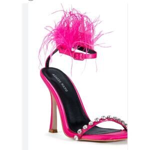 AZALEA WAN FEATHER SANDAL IN FUCHSIA BARBICORE PINK FEATHER HEEL Size 10